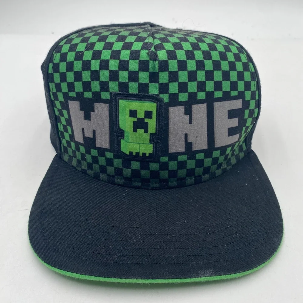 MINECRAFT Minecraft Creeper Snapback Hat Youth OSFM Black Green Checkered Gamer